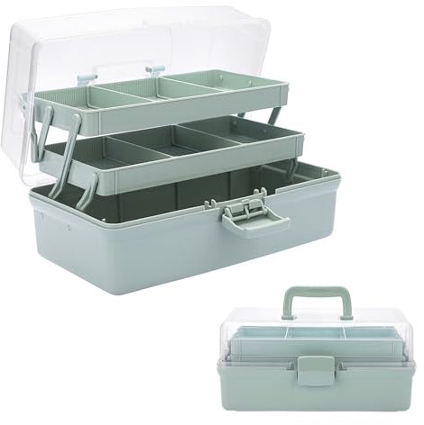 SUMNACON 3-lagier Mehrzweck-Box BPA-frei Nähkasten Medizinkoffer Stiftebox Einstellbare Sortierbox Kosmetikbox Tragbare Orgnizer mit deckel für Bastel Make-up Werkzeug Hellgrün