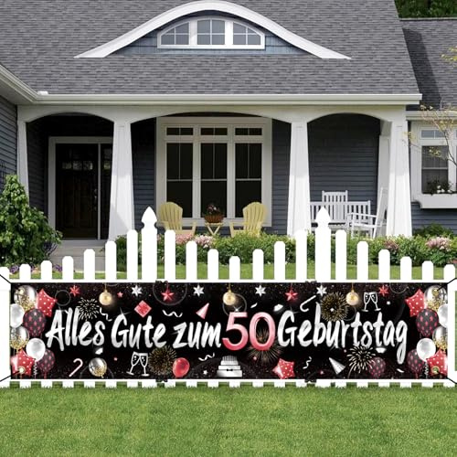 ParPix Banner für 50. Geburtstag Mann Frau, Rot - 180×40cm