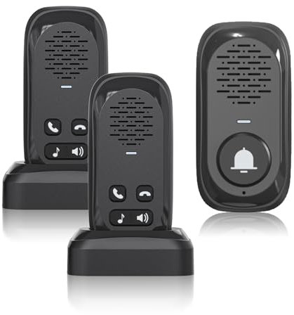PANDAAR Doorbell Wireless, Full Duplex Two Way Intercom, 984ft Long Range Doorbell Intercoms, Rechargeable Battery, 4 Volume, IP44 Waterproof, Door Bell for Home Classroom Office（2 Indoor &1 Outdoor）