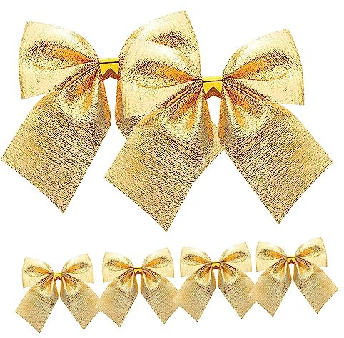 BUGUUYO 12er Set Goldene Schleifen Weihnachtsbaum Anhänger Christbaumschmuck Glitzernde Bows Dekoration Für Weihnachtsbaum Und Festtagsfeiern