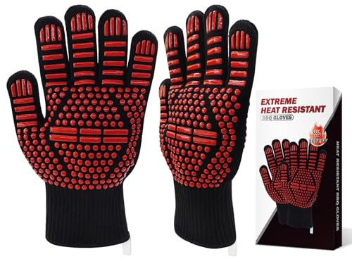 Dakiwin Hitzebeständige Grillhandschuhe, Silikon, rutschfeste Ofenhandschuhe, Grillhandschuhe, 26,9 cm, Rot-Pro