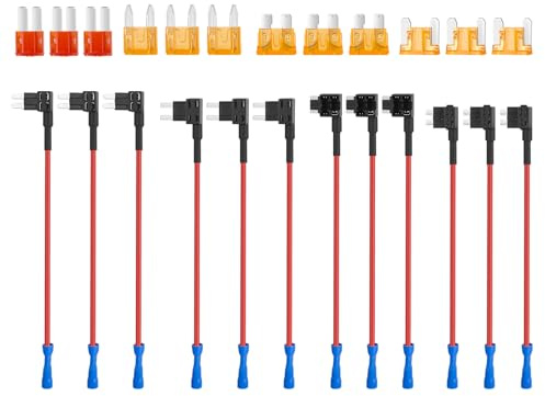 24 Pcs Standard Add-a-Circuit Fuse Tap Set, Mini Fuse Holder Kit | 4 Types 12V Piggy Back Circuit Adapter Kit With Mini Low Profile Adapter, Piggyback Mini Blade for Cars, Trucks, Boats
