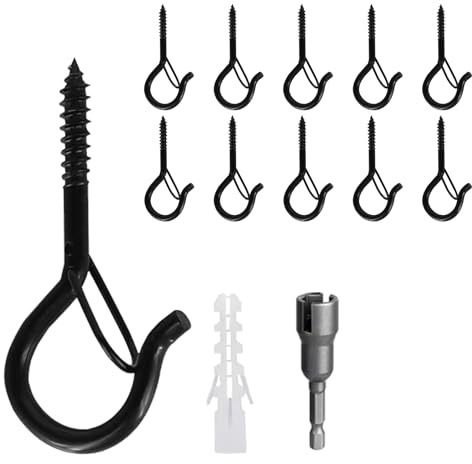 KUKUJIWA 10 Stück Schraubhaken Schwarz,Edelstahl Hakenschrauben mit Sicherung,Haken Zum Schrauben mit Sicherung,Wandhaken Zum Schrauben,Dekorative Lichter und Tassen Verwendet Werden