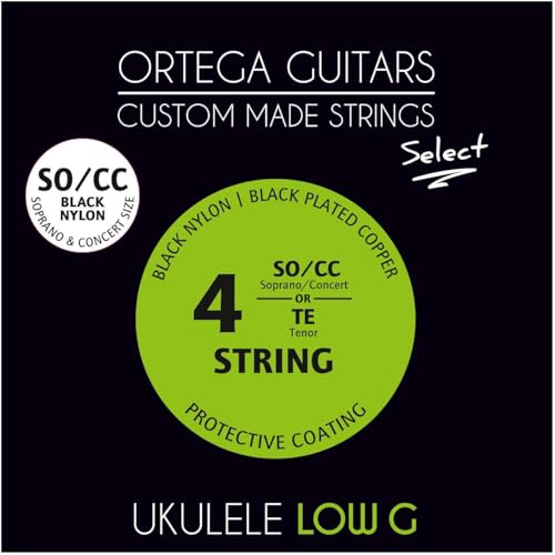 Ortega Saiten-Set für Sopran/Konzert-Ukulele, schwarzes Nylon, schwarz überzogenes Kupfer umwickelt
