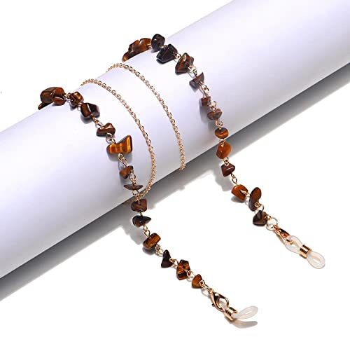AAIXXIZAO Brillenkette Modekette Aus Natürlichem Tigerauge-Stein Nicht Leicht Zu Verblassen Handgefertigte Brillenkette Presbyopie-Anti-Verlust-Kette