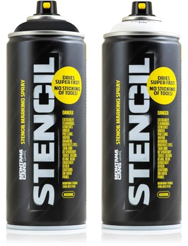 Stencil King - Montana Cans Schablonenspray schwarz & weiß mit 36 HipHop, Graffiti Schablonen zum Malen und Sprühen, wiederverwendbar