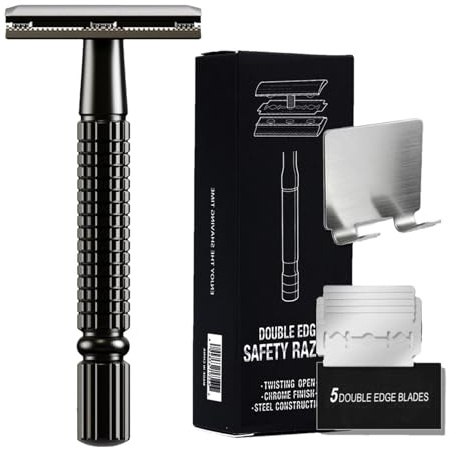 Razors de sécurité pour hommes, rasoirs de sécurité - Outil de toilettage à la barbe à double bord,Rasonneurs de rasage de sécurité avec 5 recharges pour une expérience de rasage étroite en douceur po
