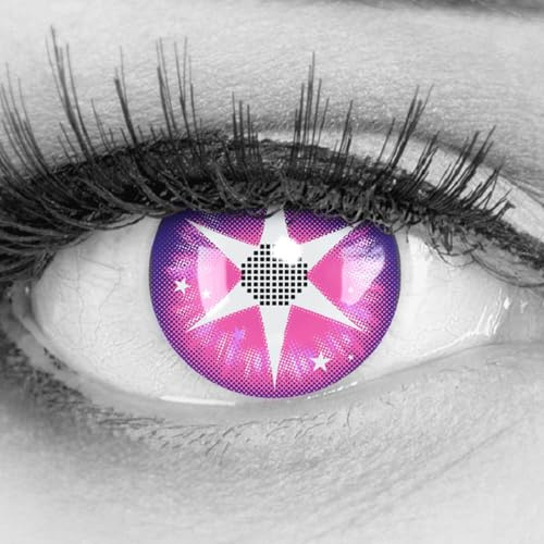MeralenS Violette Lila Crazy Fun Kontaktlinsen 'Violet Star' ohne Stärke mit gratis Linsenbehälter - Topqualität zu Fasching, Karneval und Halloween