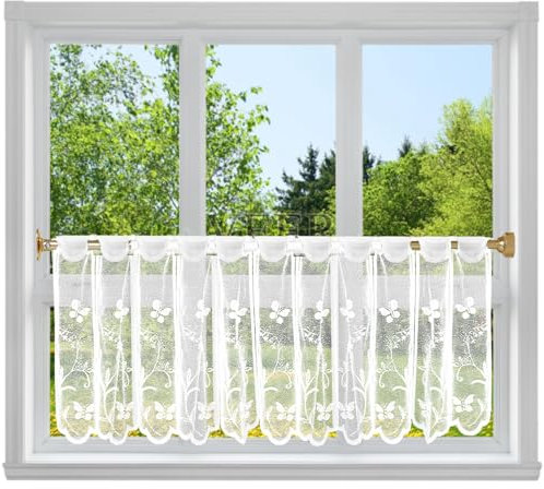 Toaluea Scheibengardinen Kurz Küche 130 X 45cm, Bistrogardine Halbtransparent, White Curtain für Kitchen, Vorhang Kurzgardine Weiß Ösen für Fenster Küche Wohnzimmer und Schlafzimmer
