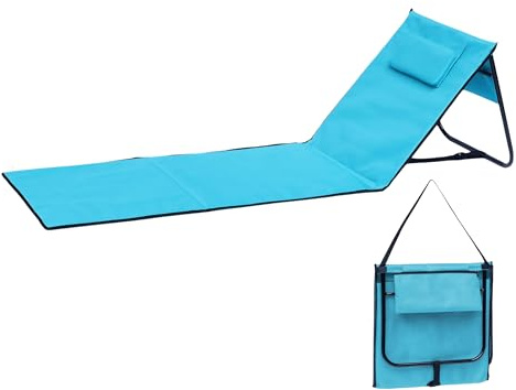 Spetebo Liggmatta vikbar med justerbart ryggstöd – ljusblå – strandstol 152 x 51 cm vikbar med bärrem – trädgård, liggstol, camping, picknick, resa, semester med golvmatta, förvaringsfack