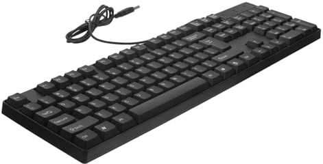 Happyyami Clavier Filaire USB 104 Touches Noir, Abs, Branchement Immédiat, Remplacement pour Ancien Clavier, Usage Bureau et Jeu
