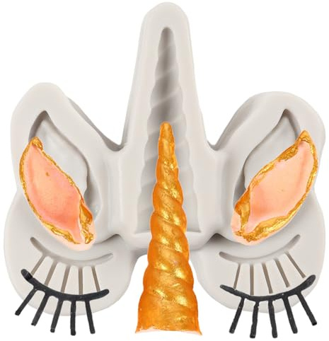 Sijiangmold Moules en silicone Licorne Cornes Oreilles Cils Moule à fondant pour décoration de gâteau Chocolat Cupcake Topper Bonbons Argile polymère Pâte à fleurs