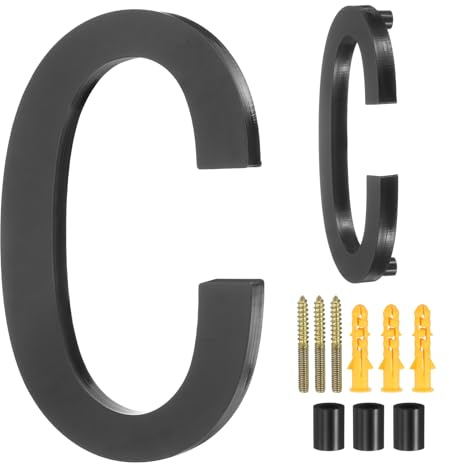 sourcing map Floating House Letters, 5 Inch Acrylic Modern Address Letter for Outside with Nails Kit for Home Street Office Mailbox Sign(Letter C, Black)