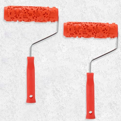 CODOHI 2 PCS 7'' Texture Roller Pattern Paint Roller for Wall Decoration Classic Brick Embossing Texture Rubber Roller Decorative Art Roller with Plastic Handle, Not Paint Rollers(Eg323t)