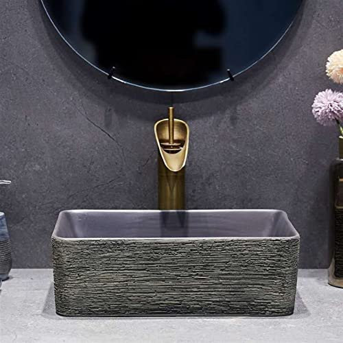 Aioneer Lavandino da Bagno 18X14 sopra Il Piano in Ceramica Rettangolare, Lavabo da Bagno in Porcellana Effetto Marmo, Lavabo da Appoggio in Ceramica, Mobiletto per Lavabo, Mob