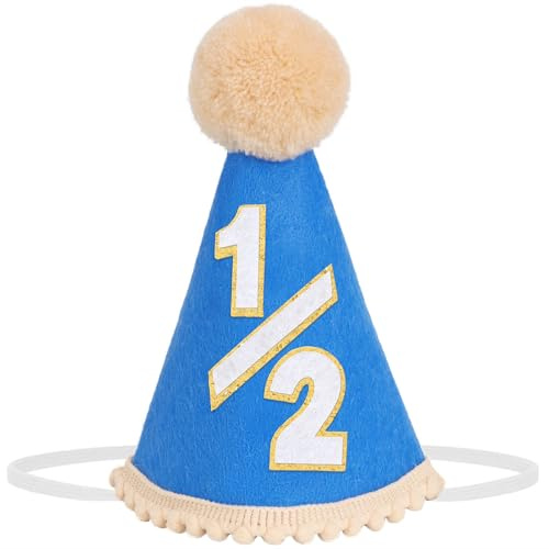 DRESHOW Cappellino 1/2 Compleanno Cappellino Mezzo Compleanno con Pom Pom 6 Mesi Cake Smash Photo Props Headwear Decor per Ragazze Ragazzi
