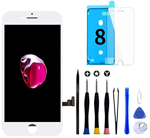Écran pour iPhone 8/SE 2020 LCD Ecran Remplacement 3D Touch Digitizer 4,7 | Kit de réparation avec outils, joint étanche et verre trempé, écran Retina LCD avec prise en charge True Tone