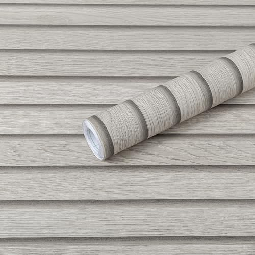 Honcet Self Adhesive Wallpaper Wood Effect Grey, Sticky Back Plastic Panels 40x300cm, Peel and Stick Wallpaper Slat for Walls Furniture, Removable