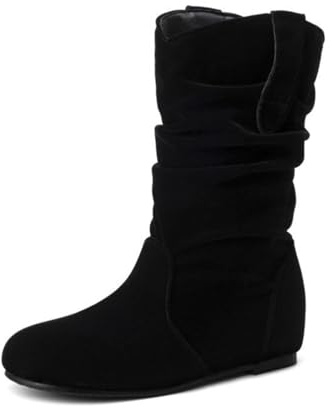 Botas de Media Pierna para Mujer de Entrada fácil con tacón cuña Oculto, Botas Casual cómodas de Fieltro sintético para Uso Diario,Black Suede,34 EU