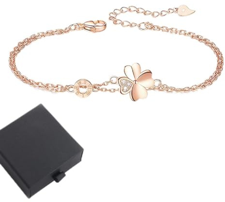 JEYORZY Bracelet Femme Or en Trefle à 4 Feuilles Réglable Bracelet Zircon Cubique Fleur Bracelets Amitié Parure Bijoux,Bijoux tendance Idée Cadeau Anniversaire Femme Fille