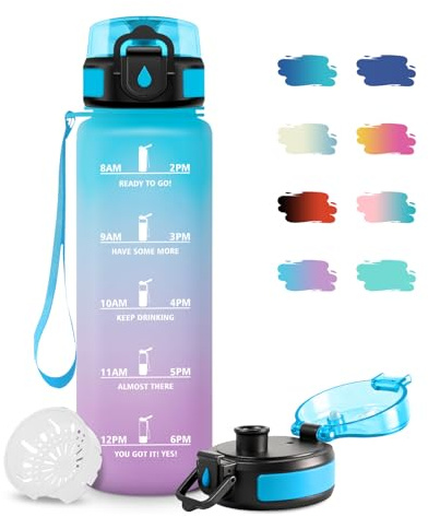 JAPORIA Borraccia 500ml, Bottiglia Acqua A Prova di Perdite, senza BPA, Bottiglia Riutilizzabile, Borraccie con Filtro e Marcatori Temporali, Borraccia Motivazionale per Bambini, Scuola, Ufficio