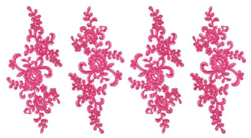 sourcing map 4 Stück Blumen-Spitzen-Applikationen, 3D-Stickerei, Spitzenaufnäher, Verzierungen für Hochzeit, Brautkleid, Kleidung, Bastelzubehör, Dekoration, Rosenrot (23 cm)