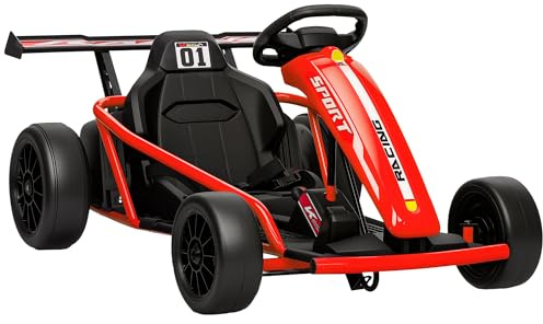 AIYAPLAY Kinder Elektro Gokart 24V 6-13km/h Drift Kart mit 2 Motorn, Verstellbarer Sitz, Driftmodus, Go Kart mit Sanft Start, Musik, Hupe, Kinderfahrzeug für 8-12 Jahre Rot