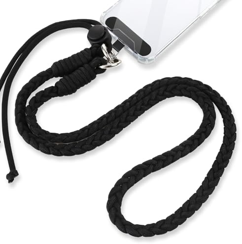 Yoedge Cordon Telephone Portable Macramé, Réglable Universelle Cordon avec Patch,Lanière de Téléphone Portable Amovible Résistante,Collier Compatibles avec et Plupar des Smartphones-Noir