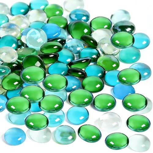 Ezitruz 1600 g Billes Plates, Galets de Verre Colorés, 4 Farben Billes de Verre Plat 17-19 mm, Perles de Verre pour Vases Galets Décoratifs pour DIY Vases Aquariums Pots de Fleurs(env. 350 pcs)
