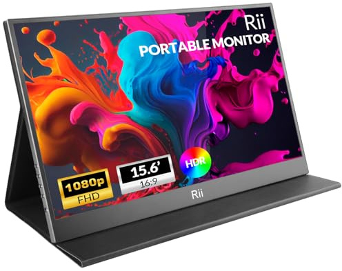 Rii Portable Monitor, 15.6” 1080P FHD USB-C HDMI, Ultra-Slim IPS HDR Display with Cover and Built-in Speaker, Travel Monitor for Laptop/PC/Phone/Mac/Xbox/Switch/PS4/PS5, VESA Mountable