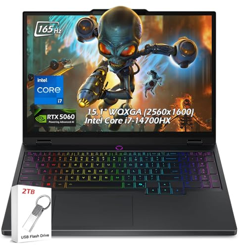 Lenovo Legion 5i Gaming Laptop - Intel Core i7-14700HX - 15.1 WQXGA OLED 165Hz – NVIDIA GeForce RTX 5060 – 16GB RAM 1TB SSD – Backlit KB Wi-Fi7 Win11 – Eclipse Black – w/2TB USB Drive, W/GaLiMu
