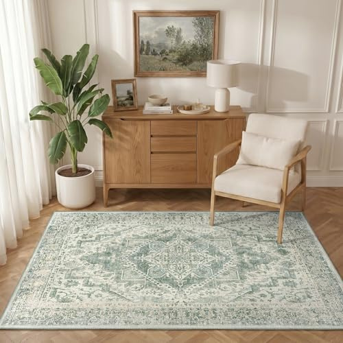 INOVADAY Vintage Washable Rugs Living Room 90x150 cm Non Slip Green