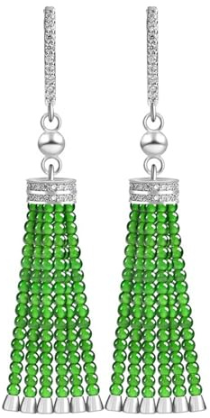 Boucles d'oreilles pendantes en jadeite naturelle de catégorie A pour femme, faites main, délicates, avec perles vertes en forme de millet et pompons pour un éclat