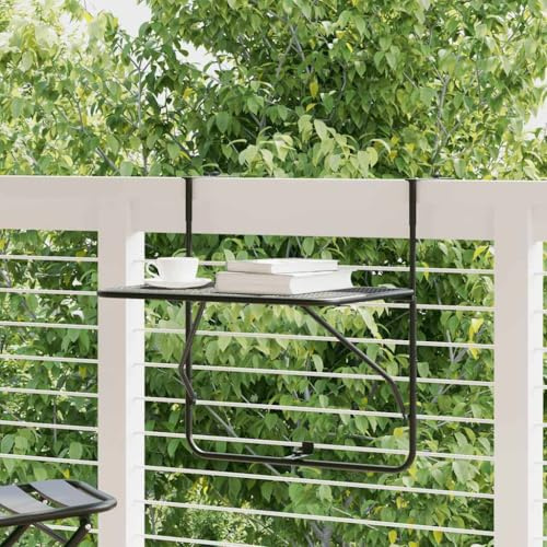 Massbinet Balkontisch Klappbar Hängetisch Balkonhängetisch Klapptisch Gartentisch zum Einhängen Balkon Terrasse Schwarz 60x40 cm Stahl