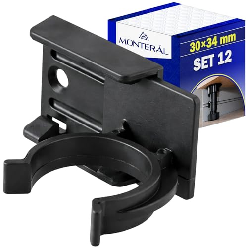 MONTERAL 12 Pezzi Ganci per Zoccolo Cucina Universale 30x34 mm per Piedini per Mobili Regolabili - Realizzato in Robusta Plastica Colore Nero - Garanzia di 10 Anni