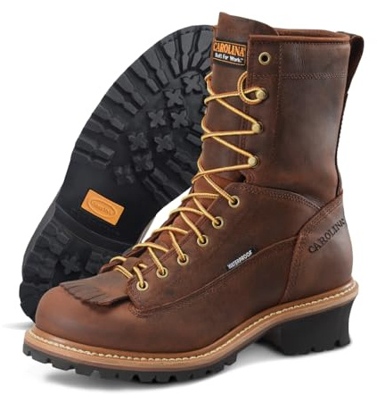 Carolina Spruce 8 Soft Toe Waterproof Logger Work Boot for Men, Durable Leather, Oil & Slip Resistant, EH Rated, Dark Brown - 9 D