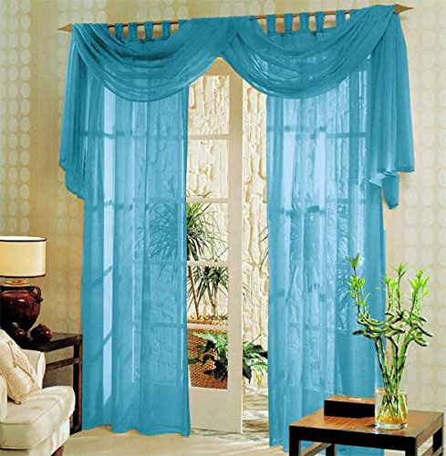 Voile komplett GARDINEN Set 3tlg., Blau, 60999