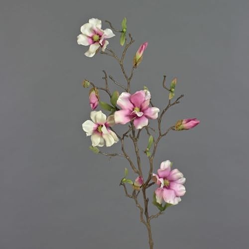 artplants.de Deko Magnolienzweig, 4 Blüten und Knospen, weiß - rosa, 80cm - Kunstzweig - Künstliche Magnolie