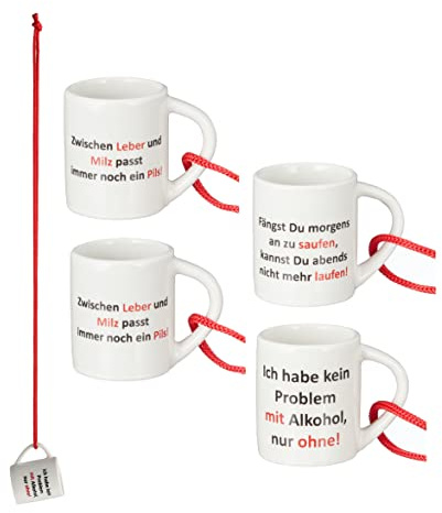 4 Shotgläser Mini Tassen mit Trinksprüchen... es gibt immer einen Grund!