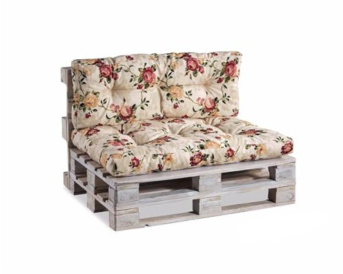 Gutekissen® Palettenkissen, Gartensofakissen, Gesteppte Kissen gefüllt mit granuliertem Poulirette-Schaum, viele Farben und Größen PPI (Set (Sitzkissen 120x80 +Rückenlehne 120x40), Blumen 4)
