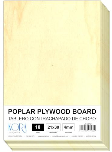 10 Tableros de madera de chopo contrachapado de 4 mm. (30 x 21 cm - A4)