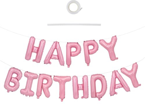 TONIFUL Macaron rosa Happy Birthday Ballons Banner Sign,16 Zoll Happy Birthday Luftballon Folienballons Geburtstagsballon Helium Ballon für Hochzeit