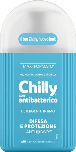 Chilly, Detergente Intimo con Antibatterico, Difesa e protezione, con Anti-Odor, Per L'Igiene Intima, con estratti di timo e salvia dalle proprietà igienizzanti, pH 5, Clinicamente Testato - 300 ml