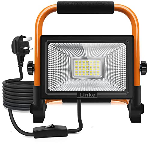 Linke 35W LED Work Light 3000LM Job Site Light 6500K Portable Floodlight Super Bright Construction Lights with 3.5m Wire Plug IP66 Waterproof for Workshop, Garage, Garden