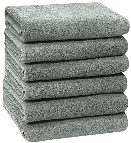 ZOLLNER 6er Set Handtücher in 50x100 cm - saugstarke und weiche Badetücher in hellgrau - mit praktischem Aufhänger - waschbar bis 60°C - Baumwolle - Hotelqualität