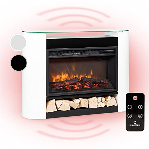 Klarstein Camino Elettrico, Camino da Parete con Mensola, Riscaldamento Elettrico con Fiamma LED, Caminetto Elettrico 1800W, Camino Finto con Telecomando, Timer, Controllo Temperatura, Termocamino