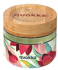 Quokka Deli Spring 500 ml | Luftdichter Lebensmittelbehälter aus Glas mit Deckel aus Bambus und Silikonhülle