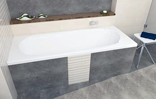 ECOLAM® Badewanne Wanne Rechteck Bona Design Acryl weiß 160x70 cm + Ablaufgarnitur Ab- und Überlauf Automatik Füße Silikon Komplett-Set