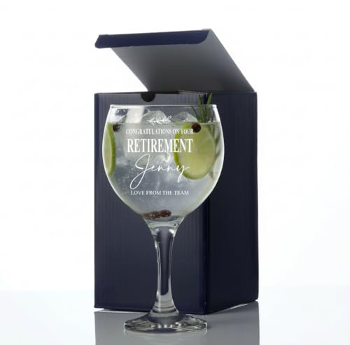ukgiftstoreonline Personalised Retirement Gin and Tonic or Cocktail Glass with Name Gift Boxed