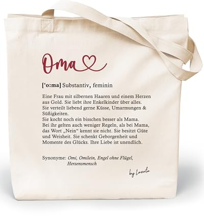 Loxato Muttertagsgeschenk Oma Tasche - Beste Oma Geschenk - Einkaufstasche | Jutebeutel, Stofftasche, Stoffbeutel, Beste Oma Tasche, Geschenk für Oma, Baumwolltasche 100%, Lange Henkel 70cm
